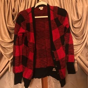 Red/Black Plaid Cardigan Sweater